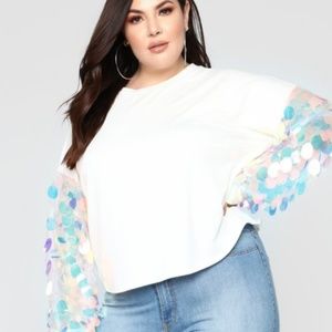 Fashion Nova Mesh Embellished Sleeve Sweatshirt